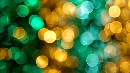 Gentle blur bokeh background in emerald green, pastel yellow, and champagne gold colors
