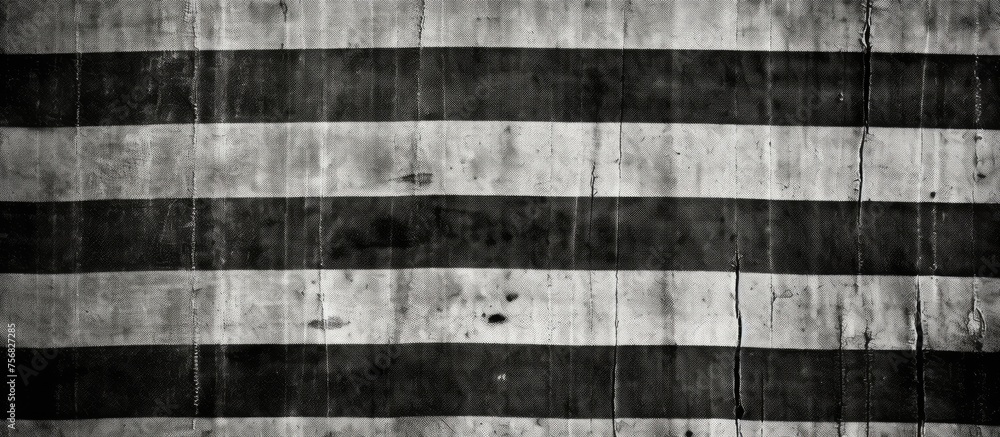 Poster a monochrome photograph featuring a striped wall with parallel lines in shades of grey, creating a p