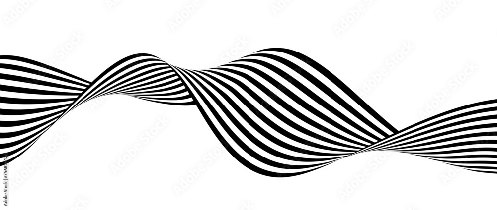 Poster black and white wavy bent ribbon element. curved stripe shape background. liquid abstract line wallp