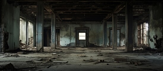 Fototapeta na wymiar Decrepit interior of a deserted structure.