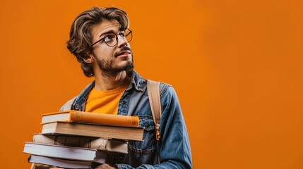 College Student Holding Stack of Books