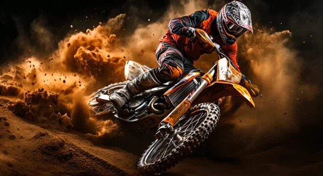 Motocross rider catching air, dynamic and bold