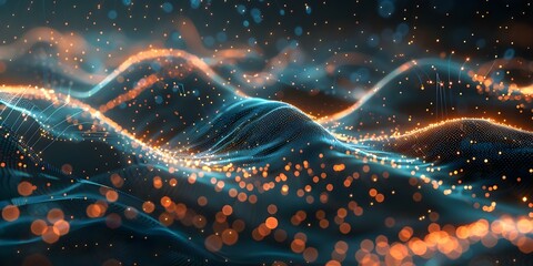 Futuristic tech backdrop with digital waves neural connections and quantum computing network. Concept Technology, Futuristic, Digital Waves, Neural Connections, Quantum Computing Network