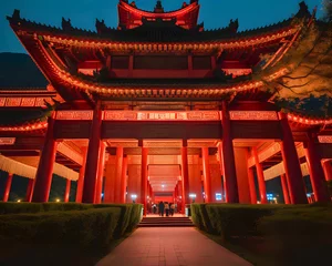 Rolgordijnen Chinese cityscape temple night view, Nighttime illuminated cityscape China © JES ARB