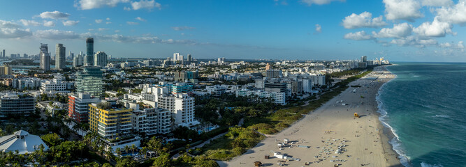 Miami South Beach aerial view of high rise apartment, condo complexes, hotels