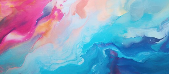 An electrifying combination of magenta and electric blue paint creates a captivating pattern resembling a geological phenomenon on the colorful painting - Powered by Adobe