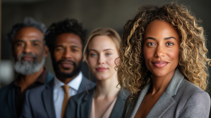 Fototapeta premium Portrait shot diverse group of business professionals Modern multi ethnic business team standing and looking at camera. Tram work gonna better.Team concept.Work concept.Success concept. Office concept