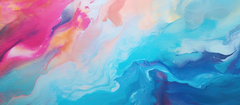 An electrifying combination of magenta and electric blue paint creates a captivating pattern resembling a geological phenomenon on the colorful painting