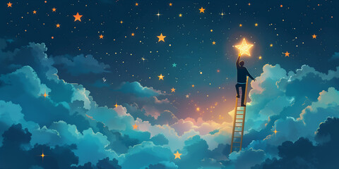 Businessman touching a star in the sky