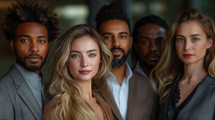 Obraz premium Portrait shot diverse group of business professionals Modern multi ethnic business team standing and looking at camera. Tram work gonna better.Team concept.Work concept.Success concept. Office concept