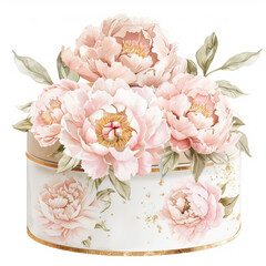 Watercolor hatbox with light pink peonies