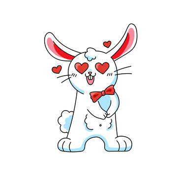 Lovely rabbit with hearts adorable cartoon illustration for presents. Isolated vector graphic for web, print, sticker, card, poster for Valentine's day.