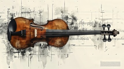 Violin music instrument on grunge background. Ai generative - obrazy, fototapety, plakaty