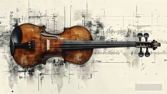 Violin music instrument on grunge background. Ai generative
