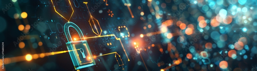 Poster cyber security and information or network protection. future cyber technology web services for busin