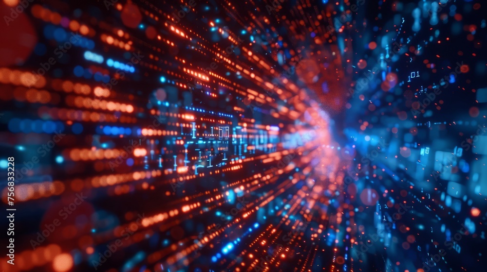 Poster red-orange cyber security and information or network protection. future cyber technology web service