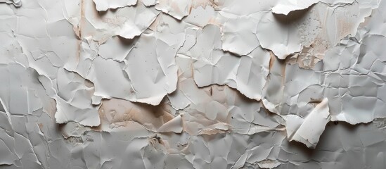 A detailed shot of a beige wall with peeling paint, showcasing the natural material and building material in a pattern of decay and wear
