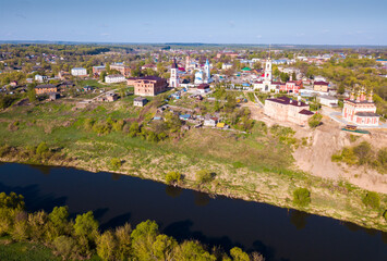 Picturesque spring landscape of Russian town of Belyov with Oka River, Tula Oblast - 756833881