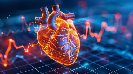 Red cardiac pulse line on abstract human heart shape, black background, health, cardiology concept. - obrazy, fototapety, plakaty