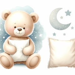 watercolor illustration of cute baby bear for baby nursery kids room children's room prints  decor