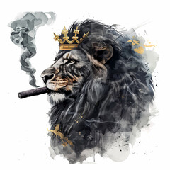 Painting of a black lion king smoking a cigar