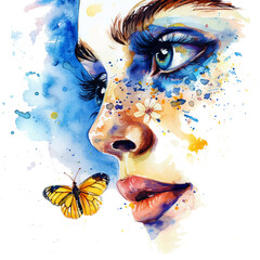 Painting of a butterfly and beautiful girl.