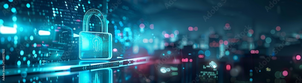 Poster cyber security and information or network protection. future cyber technology web services for busin