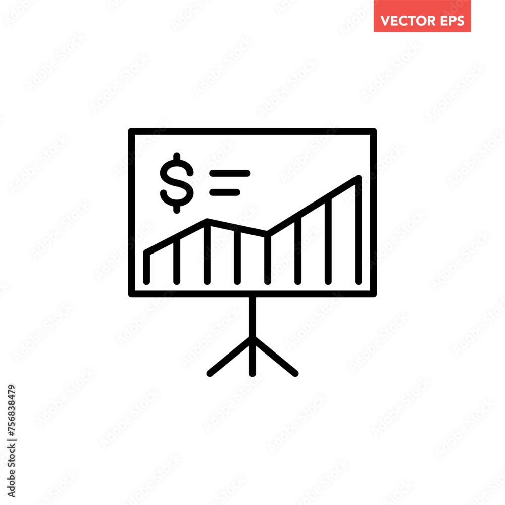 Poster business strategy plan board line icon, simple financial presentation illustration flat design picto