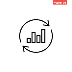 Single black update report graph line icon, simple round financial analysis flat design pictogram vector for app ads web banner button ui ux interface elements isolated on white background