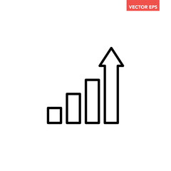 Single black arrow growing pointing up on chart graph bars line icon, success graph trend upwards flat design interface infographic element for app ui web button, vector isolated on white background
