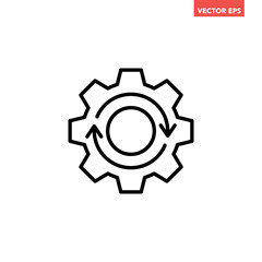 Black single round reset system line icon, simple cog wheel process circle flat design vector pictogram, infographic interface elements for app logo web button ui ux isolated on white background