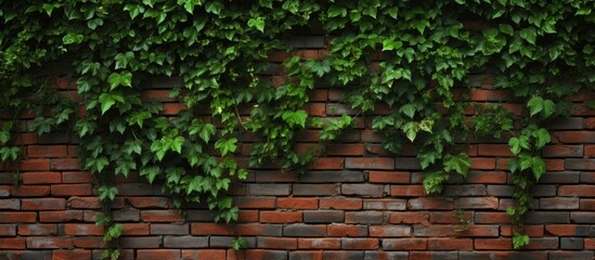 Brick Wall Texture Background with Groundcover Plant