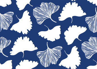 Vector seamless pattern with ginkgo biloba leaves - 756842237