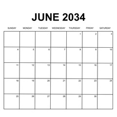 september 2034. monthly calendar vector design. week starts on Sunday. printable, simple, and clean design.