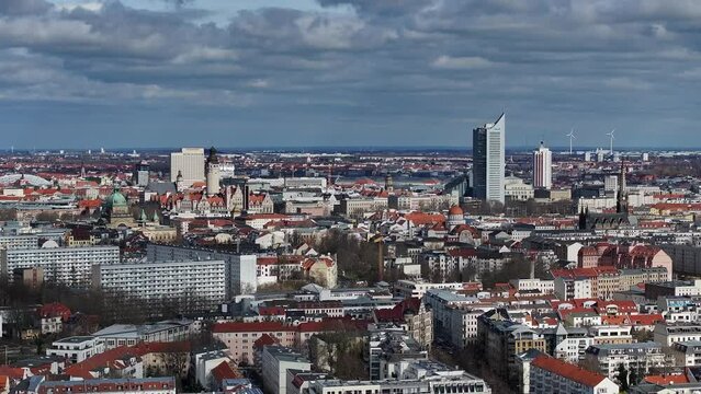 Telephoto shot of downtown Leipzig. New town hall and Federal Administrative Court at the edge of the picture.
Numerous landmarks of the city are combined in the picture.