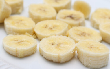 sliced ​​banana. banana with selective focus. yellow fruit. yellow natural food.