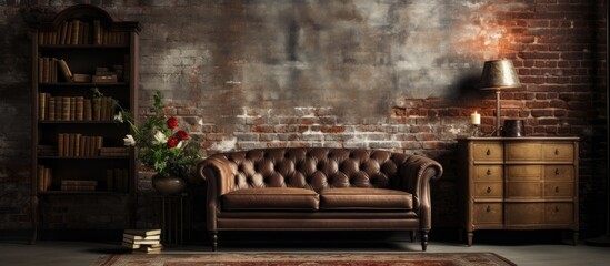 Room with weathered brick wall and antique ambiance