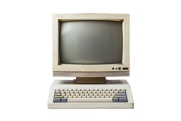 A full-body, front, and close-up view of a antique computer, isolated for easy change background... 