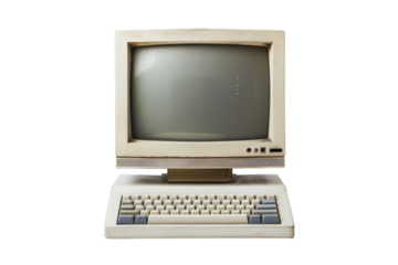 A full-body, front, and close-up view of a antique computer, isolated for easy change background... 