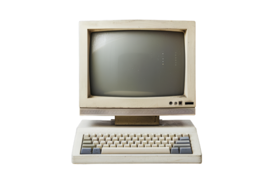 A full-body, front, and close-up view of a antique computer, isolated for easy change background... 