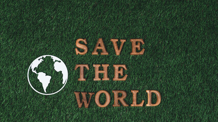 Fototapeta na wymiar Eco awareness campaign for Earth day concept showcase message arranged in Save Earth on biophilic green background. Environmental social governance concept idea for sustainable and greener future.Gyre