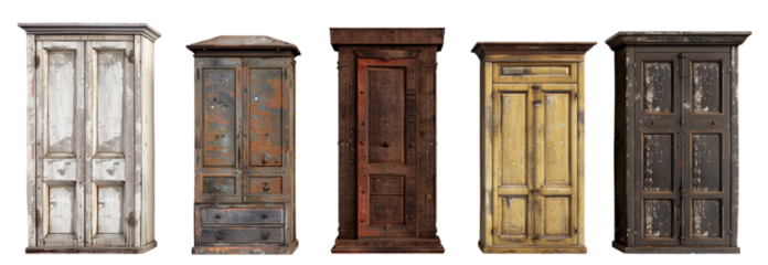 Set of Old wooden dresser classic over white background