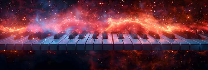 Abstract musical background Piano keyboard,
Piano keyboard with glow light abstract background
