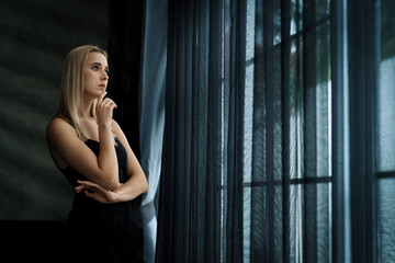 Young woman with critical depression and anxiety disorder from loneliness, mental sickness, or...