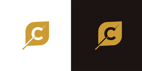 letter C leaf logo, leaf logo, simple leaf logo, letter C logo - obrazy, fototapety, plakaty