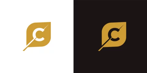 Foto op Canvas letter C leaf logo, leaf logo, simple leaf logo, letter C logo © Jikno