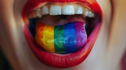Beautiful lips of a girl with LGBT colors painted in original colors in high resolution and high quality. LGBT concept,LIPS,woman - obrazy, fototapety, plakaty