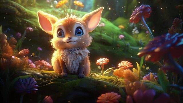 Joyful fox frolicking gleefully in the dappled sunlight of the forest Seamless looping 4k time-lapse virtual video animation background. Generated AI