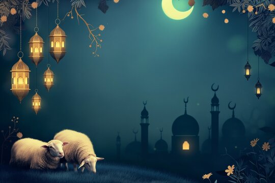 Eid al adha  islam calligraphy poster design background illustration generative ai art