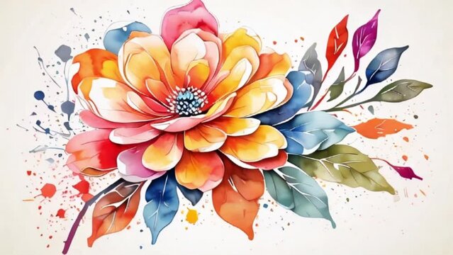 abstract watercolor colorful flower, motion